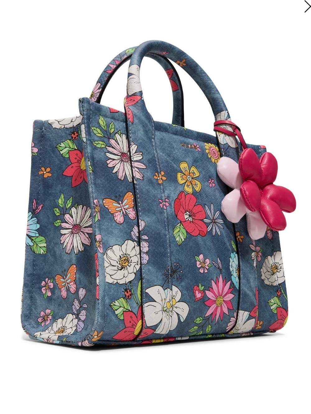 Aldo Blue Denim Floral Tote with Pink Flower Charm